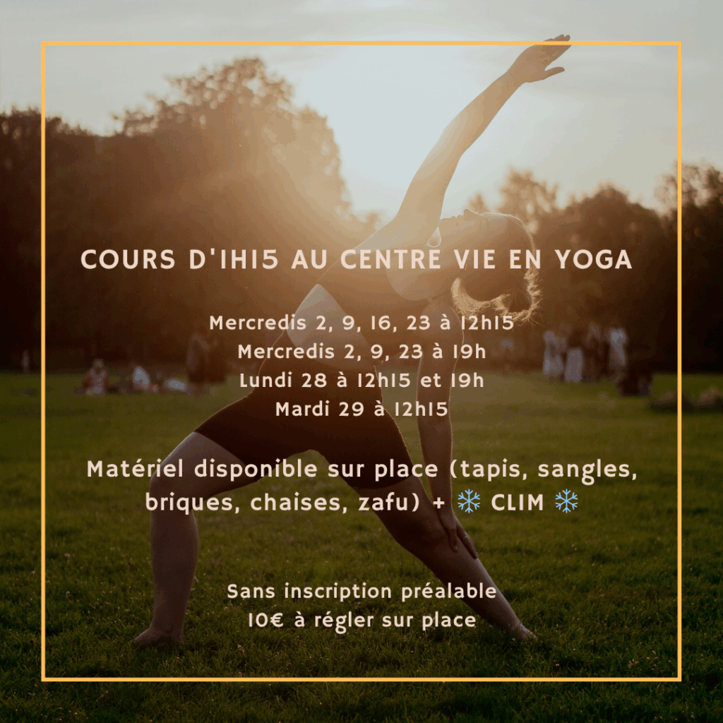 Les créneaux : Mercredis 2, 9, 16, 23 à 12h15 Mercredis 2, 9, 23 à 19h Lundi 28 à 12h15 et 19h Mardi 29 à 12h15